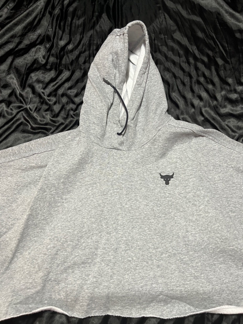 Under Armour Light Gray Cropped Hoodie with Black Bull Logo